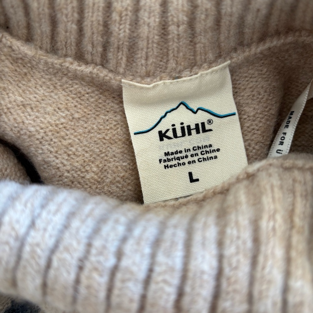 EUC Kühl Women’s Alpina Sweater Size L Oatmeal Merino Wool Blend Fair Isle Kuhl - Picture 7 of 8